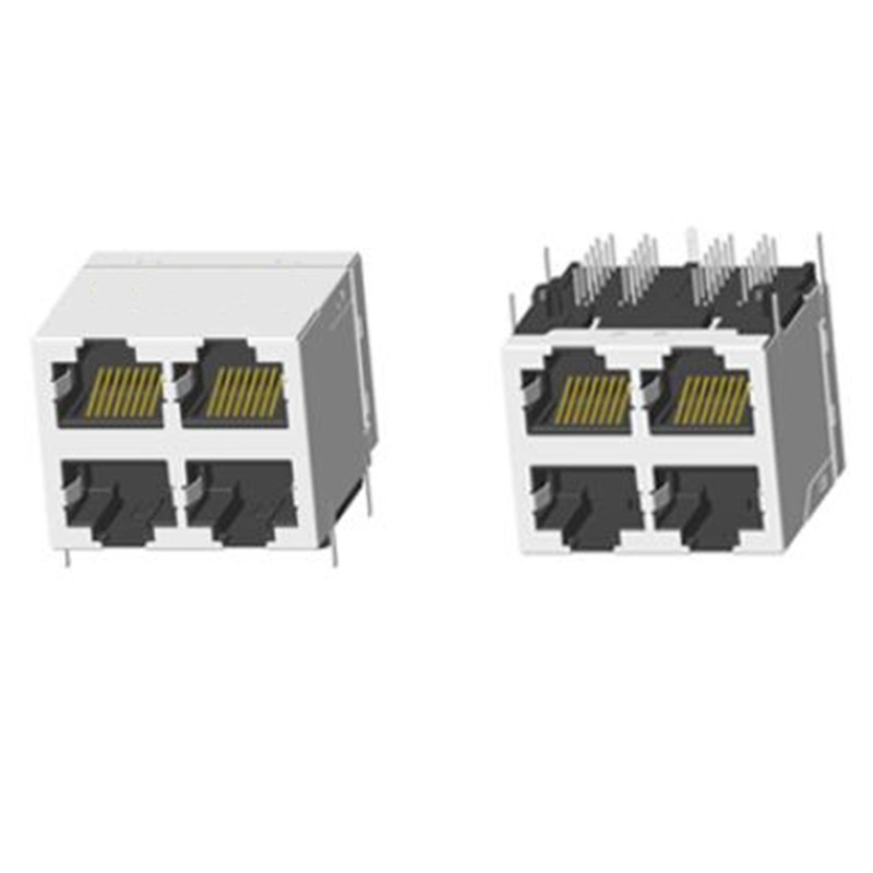 RJ45 2X8 带灯带屏蔽带弹片十字脚